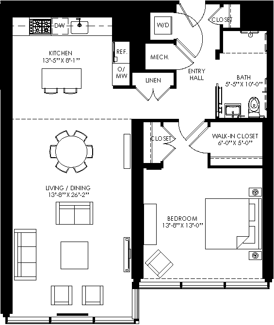 a floor plan of a small house with a kitchen and a living room
