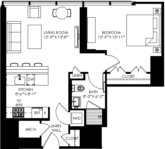 floor plan of the first level of the house including the living room and bedrooms