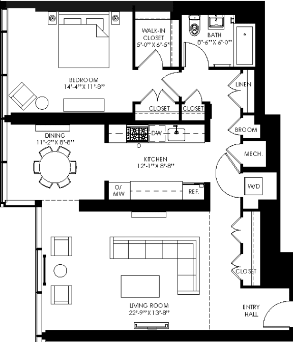 a floor plan of a house with two bedrooms and a living room