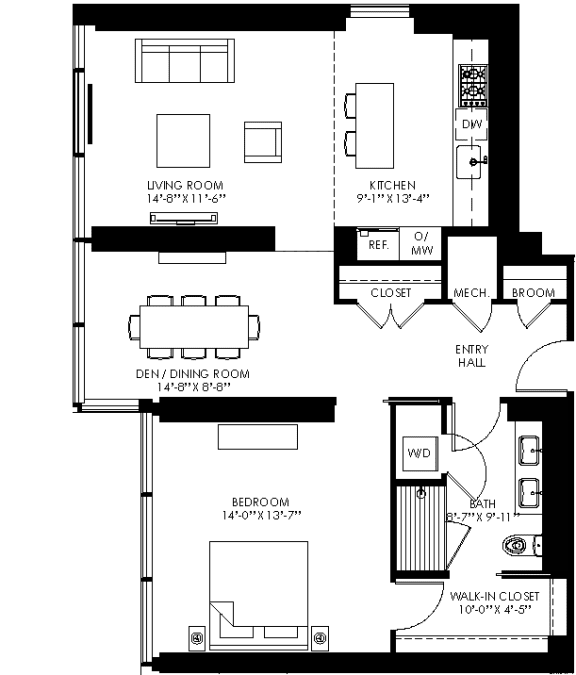 a floor plan of a house with three bedrooms and a living room