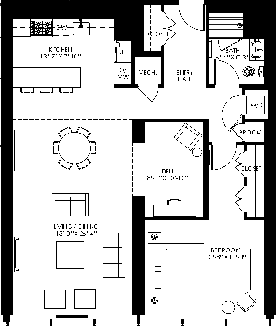 a floor plan of a small house with a kitchen and a living room
