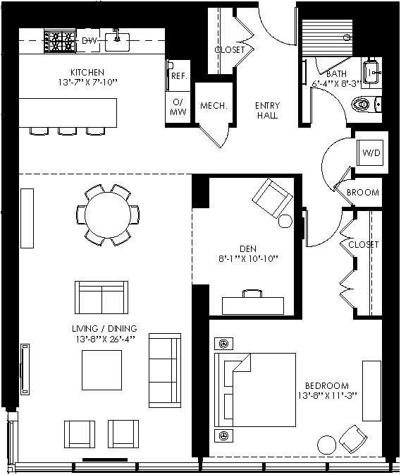 a floor plan of a small house with a bedroom and a living room