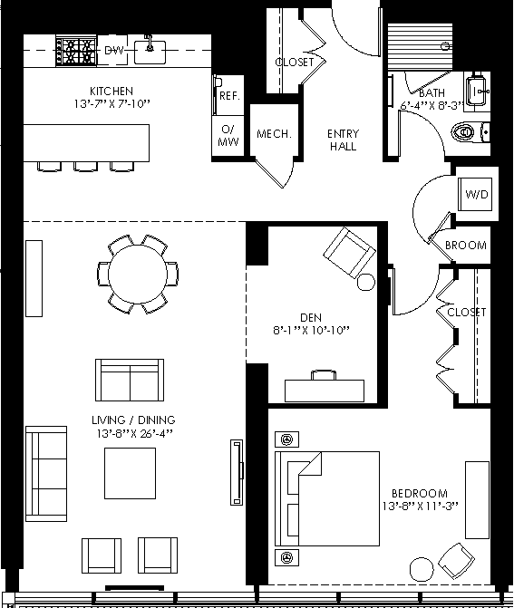 a floor plan of a small house with a kitchen and a living room