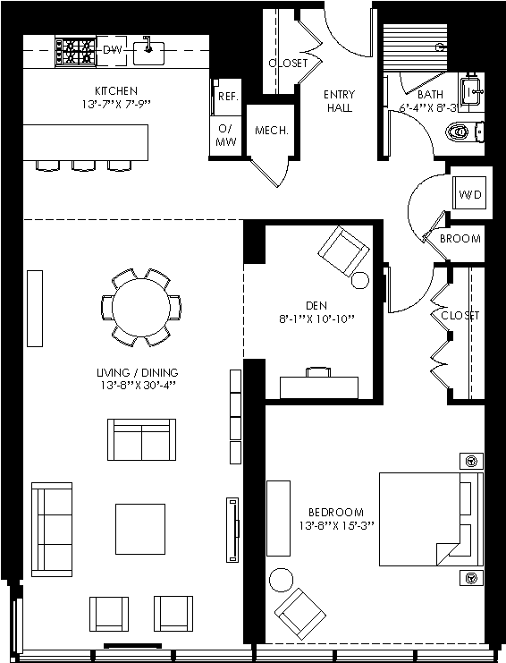 a floor plan of a small house with a kitchen and a living room