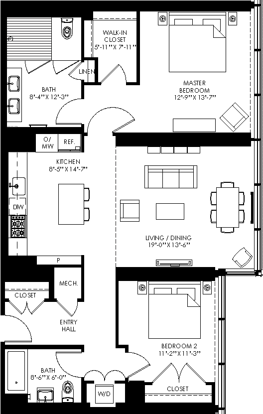 floor plan of the first level of the house including the garage