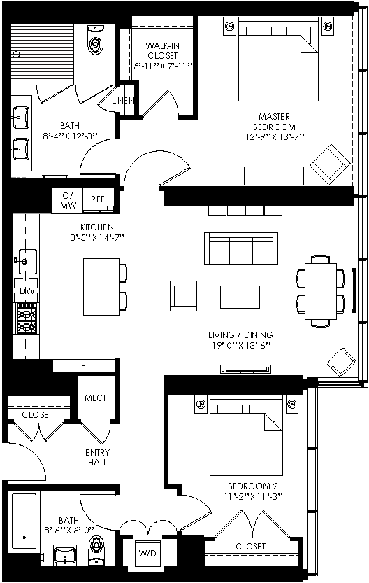 floor plan of the first level of the house including the garage