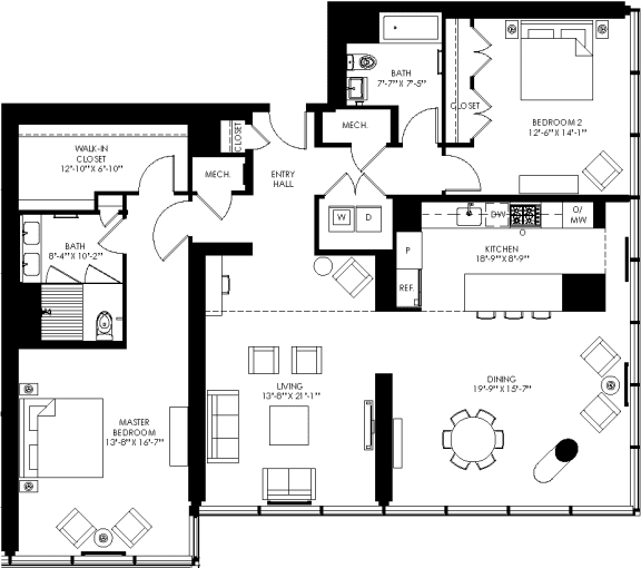 a floor plan of a house with several bedrooms and a living room