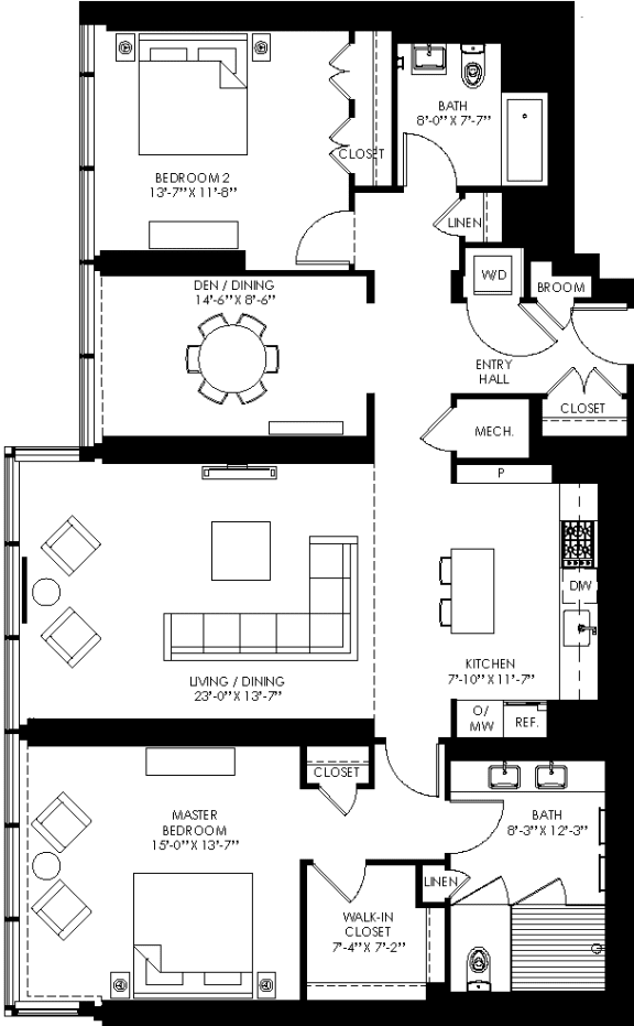 floor plan of the first level of the house including the garage