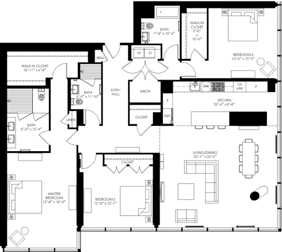 floor plan of the upper level of a home with multiple bedrooms and baths and a