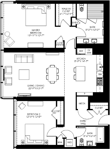 floor plan plans with 3 bedrooms and 2 baths