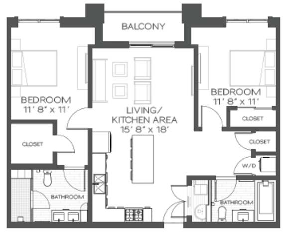 A black and white image of a house floor plan with a balcony.