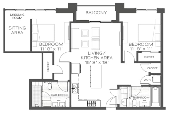 A black and white image of a house floor plan.