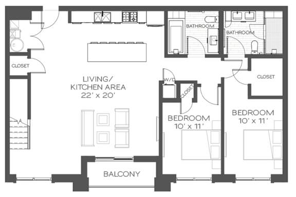 A black and white image of a house floor plan.