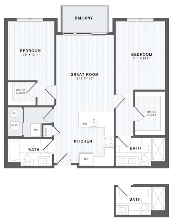 A black and white image of a floor plan for a balcony apartment.