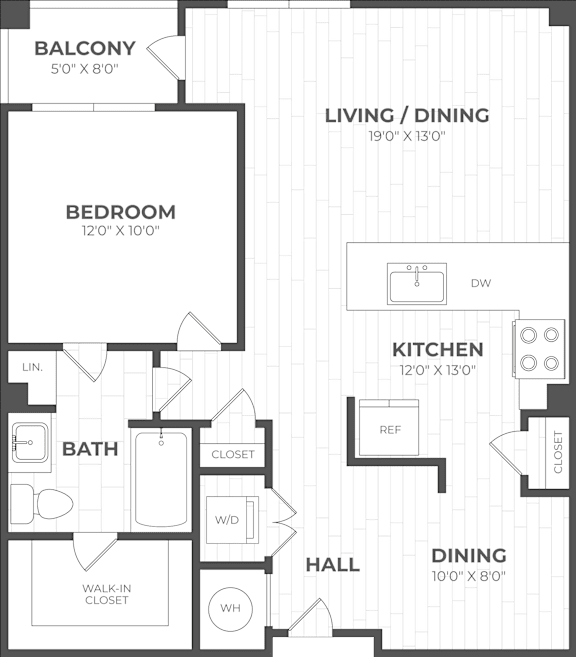 A floor plan of a house with a living room, dining room, kitchen, and bedrooms.