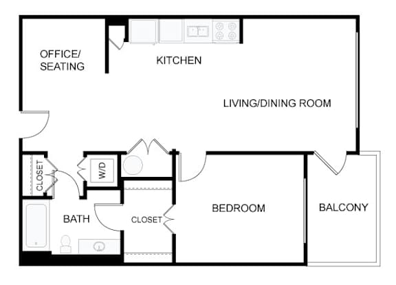 A floor plan of a home with a living room, dining room, kitchen, and bedrooms.