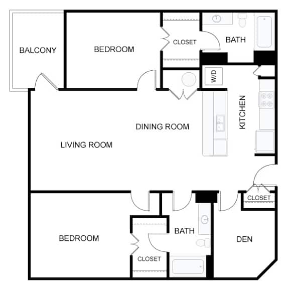 A black and white floor plan of a house with labeled rooms.