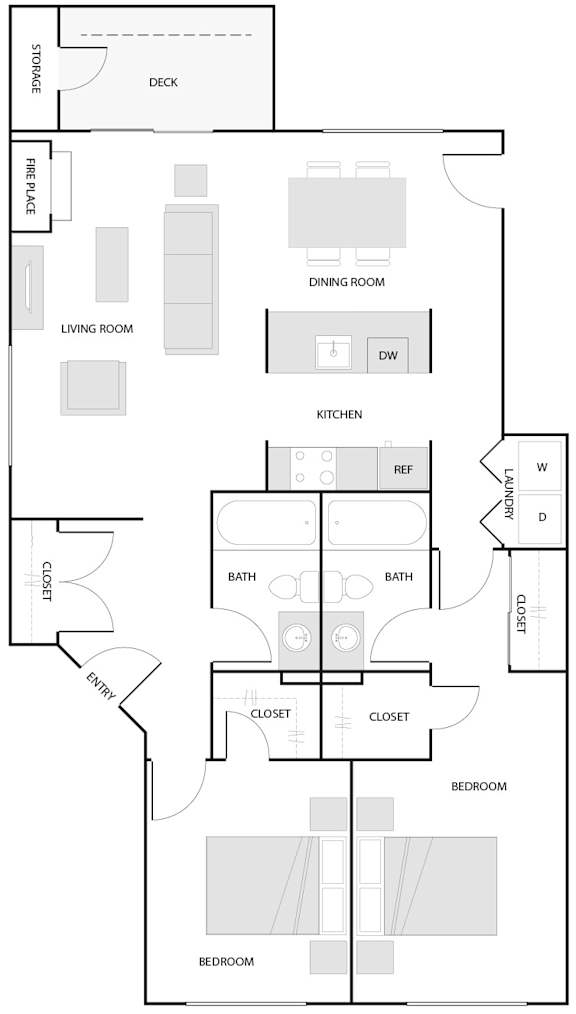 A floor plan of a house with a kitchen, living room, dining room, two bedrooms, a bath, a study, and a garage.
