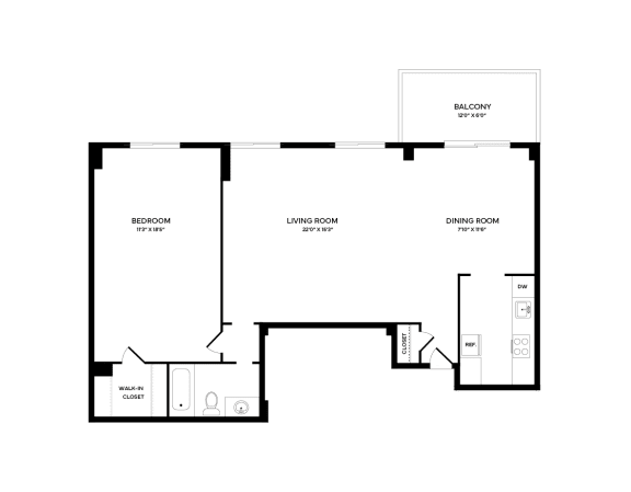 the floor plan of a bedroom with an open floor plan