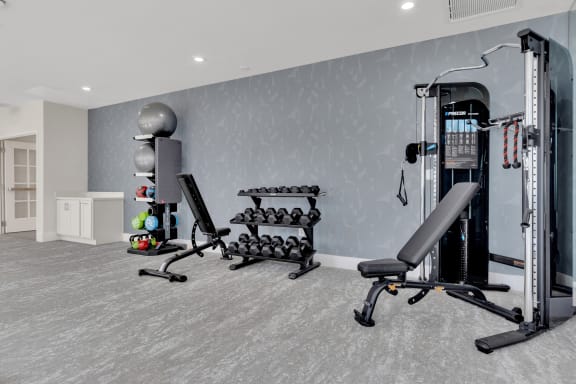 Fitness Center with weights and exercise equipment at Brandywine Crossing, Brandywine, MD 20613