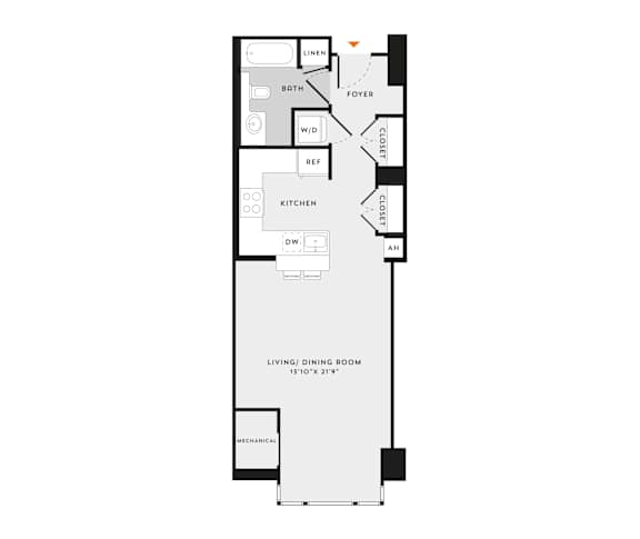 A floor plan of a house with a living and dining room.