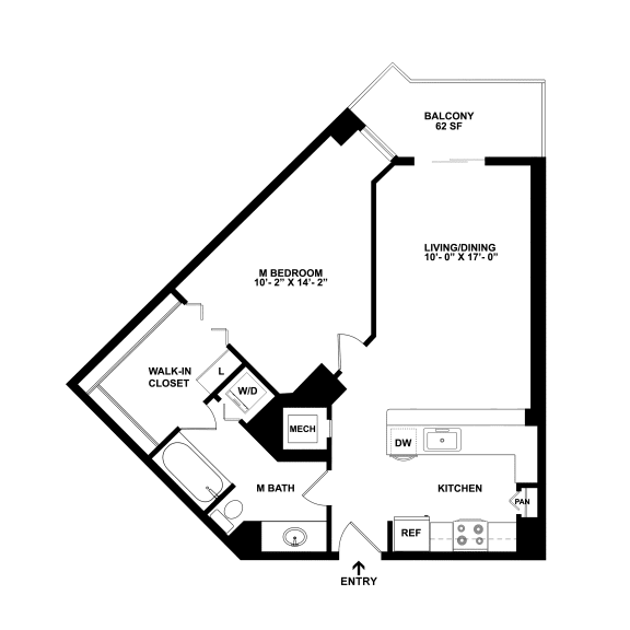 a floor plan of a 1 bedroom floor plan with a bathroom and a living room