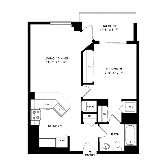 a floor plan of a 1 bedroom floor plan