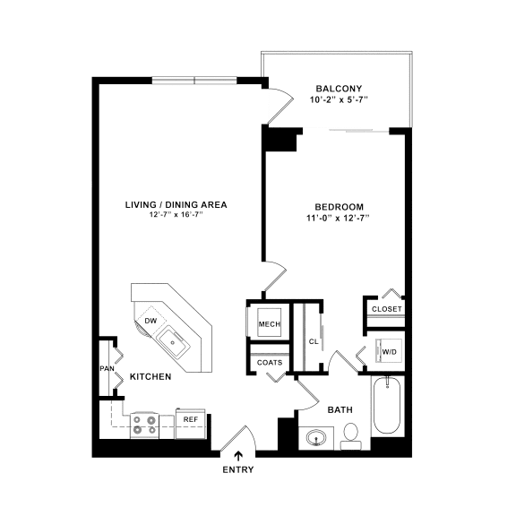 a floor plan of a 1 bedroom floor plan
