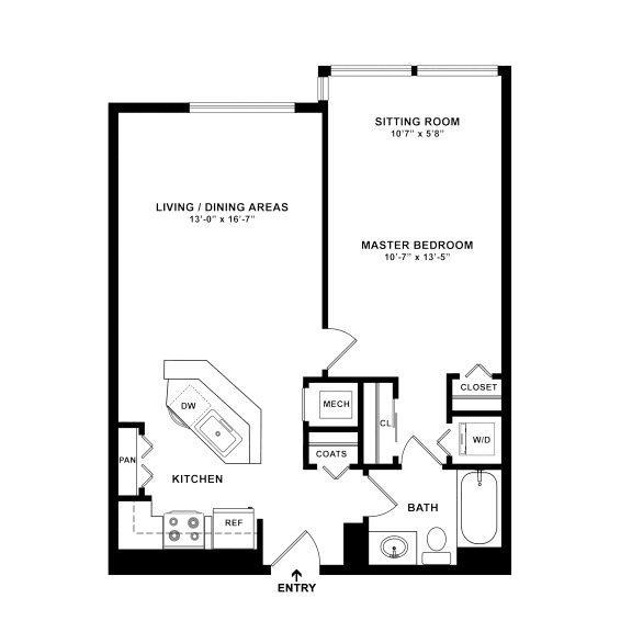 a floor plan of a 1 bedroom floor plan