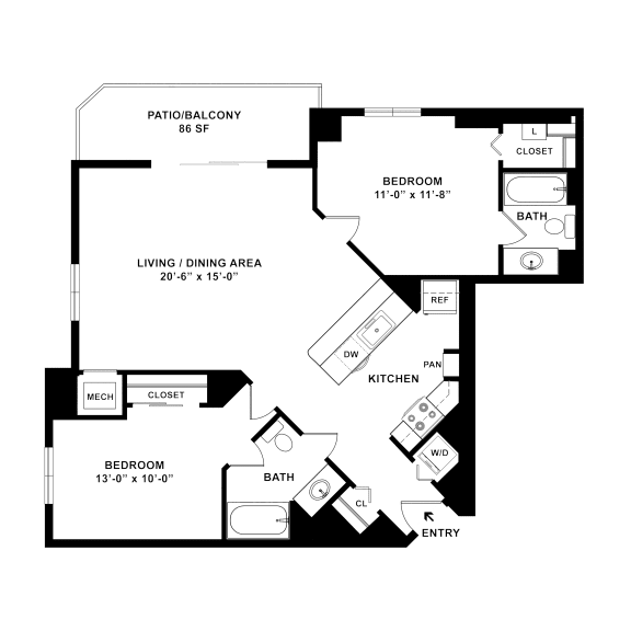 a floor plan of a unit with a bedroom and a living room