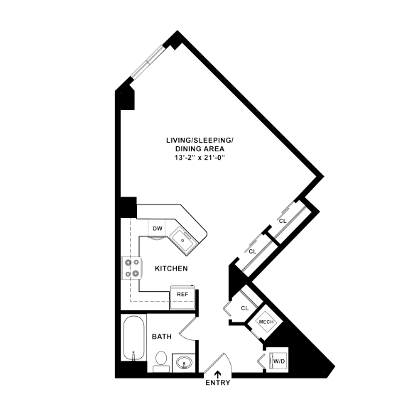 a floor plan of a unit with a bedroom and a living room