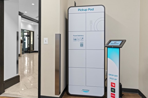 a vending machine in the lobby of a building