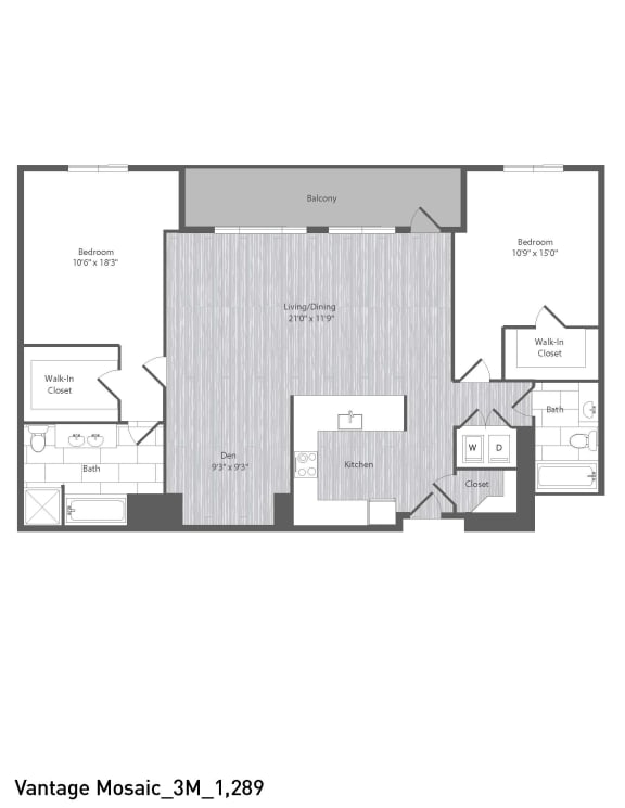 2 Bedroom / 2 Bathroom 1289sqft.