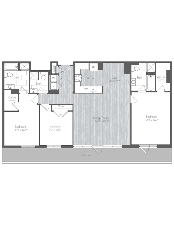 3 Bedroom, 3 Bathroom Apartment Home at 1,692 square feet
