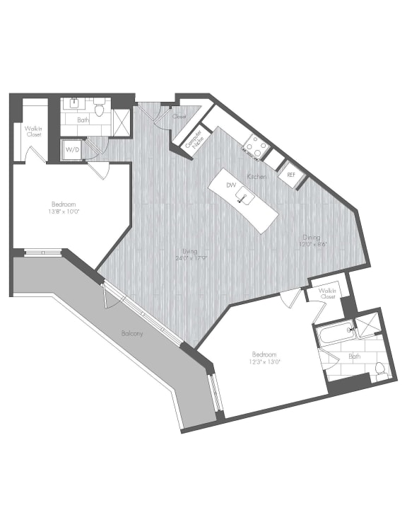 2 Bedroom / 2 Bathroom 1344sqft.