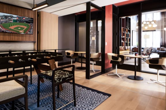 Coworking lounge with private work pods