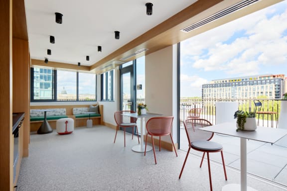 Sky Lounge with seating and views of DC