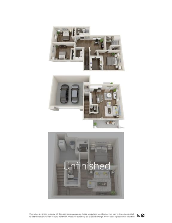 a series of four photos of a house with four different floor plans
