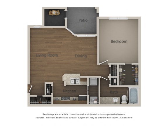 A2, 1 br, 1 ba, 720 sq. ft.