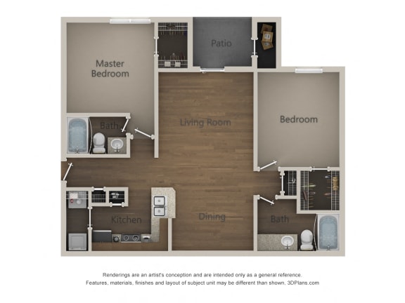 B1, 2 br, 2 ba, 960 sq. ft.