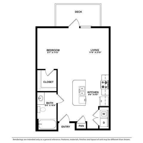 Studio, 1 Bath, 598 SQ.FT. floor plan