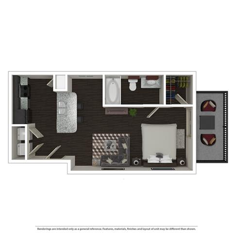 Studio, 1 Bath, 598 SQ.FT. floor plan