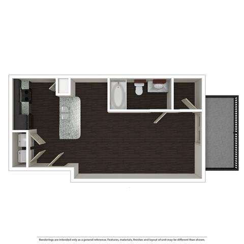 Studio, 1 Bath, 598 SQ.FT. floor plan