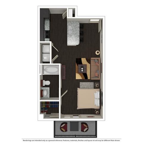 Studio, 1 Bath, 598 SQ.FT. floor plan
