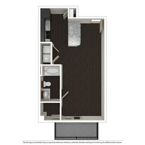 Studio, 1 Bath, 598 SQ.FT. floor plan