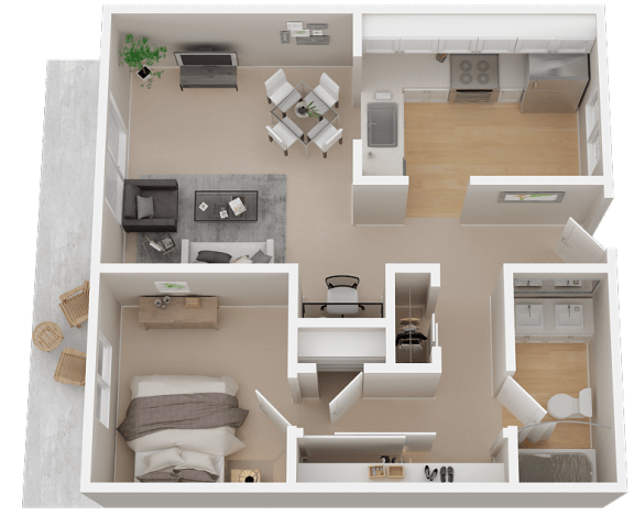 One-Bedroom Floor Plan with 710 Sq. Ft. at 1038 On Second in Lafayette