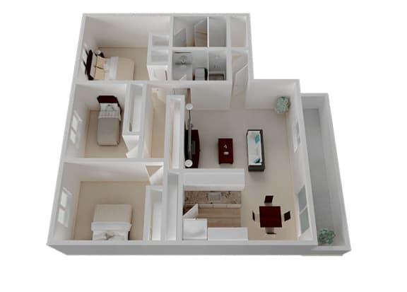 Three Bedroom Two Bathroom Floor Plan with 1195 Sq. Ft. at Oak Pointe, California, 94538