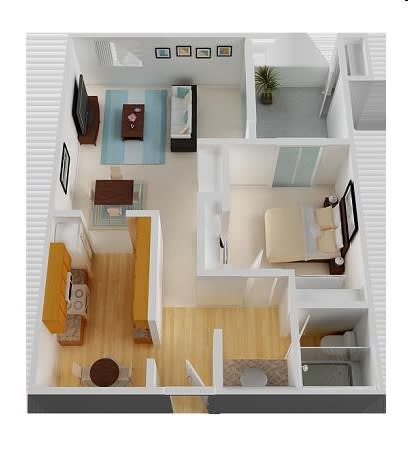 One Bed, One Bath Floorplan with Closed Kitchen with 720 Sq. Ft. at Castlewood Apartments in Walnut Creek,CA