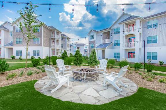 Outdoor Patio with Firepit at Concord Ridge Apartments, Concord, North Carolina