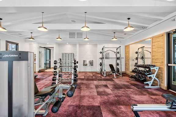 Equipped Gym at 198 Milltown Apartments, Burlington, North Carolina